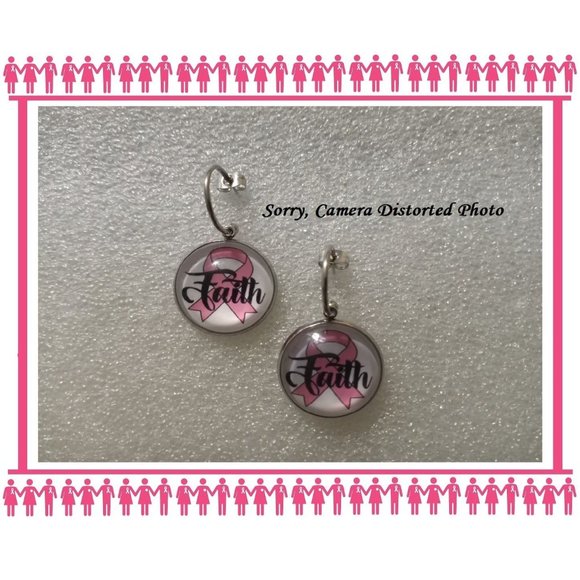 5/$20 Breast Cancer Awareness Interchangeable Charm Earrings-5 Pairs in Set - Picture 2 of 7